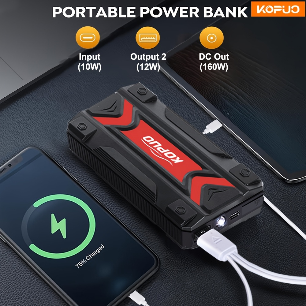 Car Jump Starter Power Bank 3-in-1 12V Battery Booster Charger LED Flashlight SOS for Cars Motorcycles for Garden, Patio and 