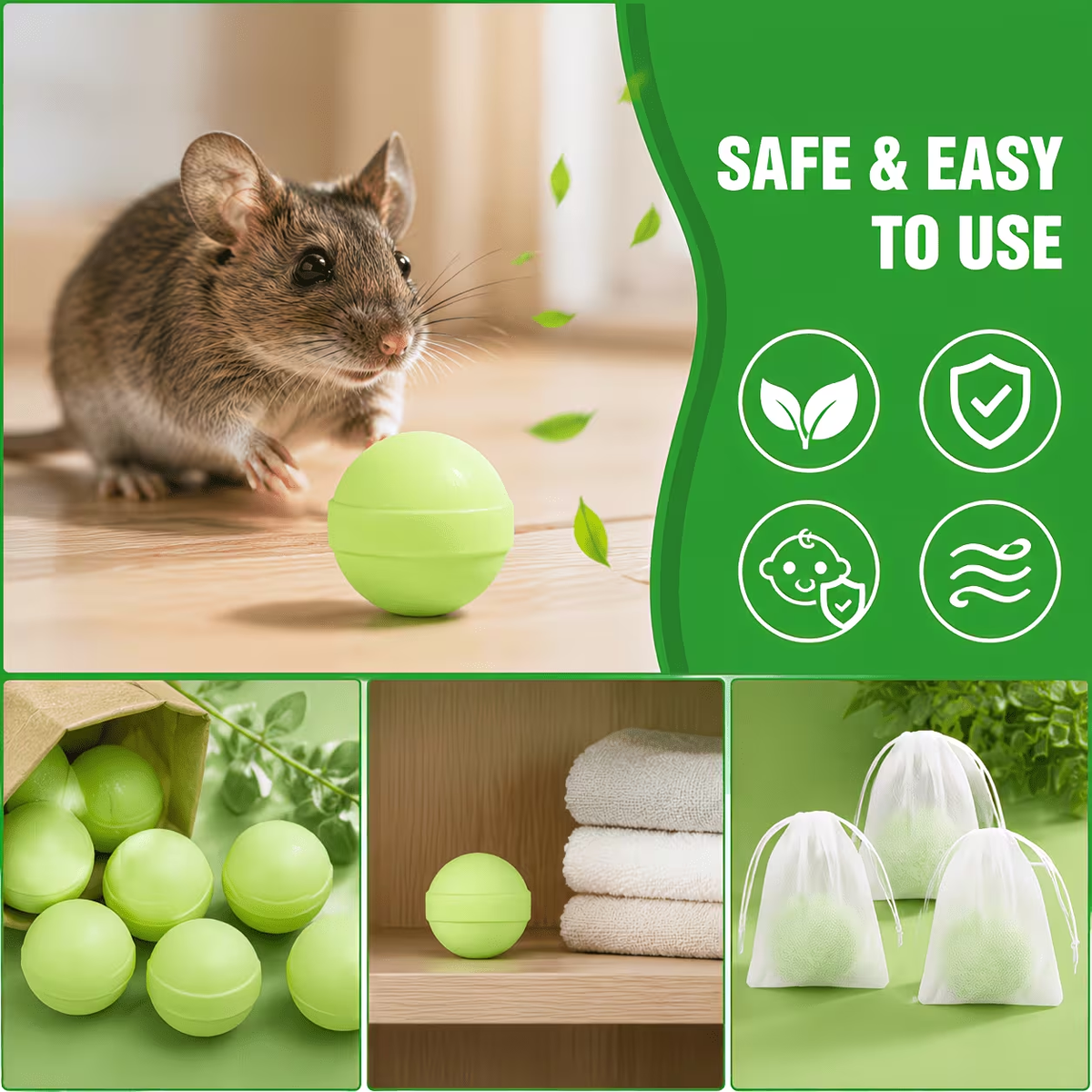Peppermint Rodent Balls, Natural Mice Indoor Outdoor, Mouse Spider Ant Roach, Pest Control Balls for Home Garage Attic Kitche