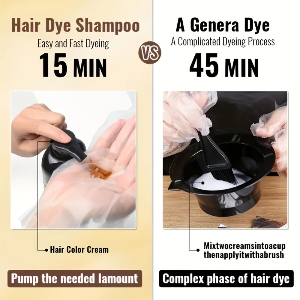 Ammonia-Free Herbal Hair Color Shampoo 3-in-1 Colors in 15 Minutes Lasts 30 Days – Semi Permanent Gray Coverage Moisturizing 