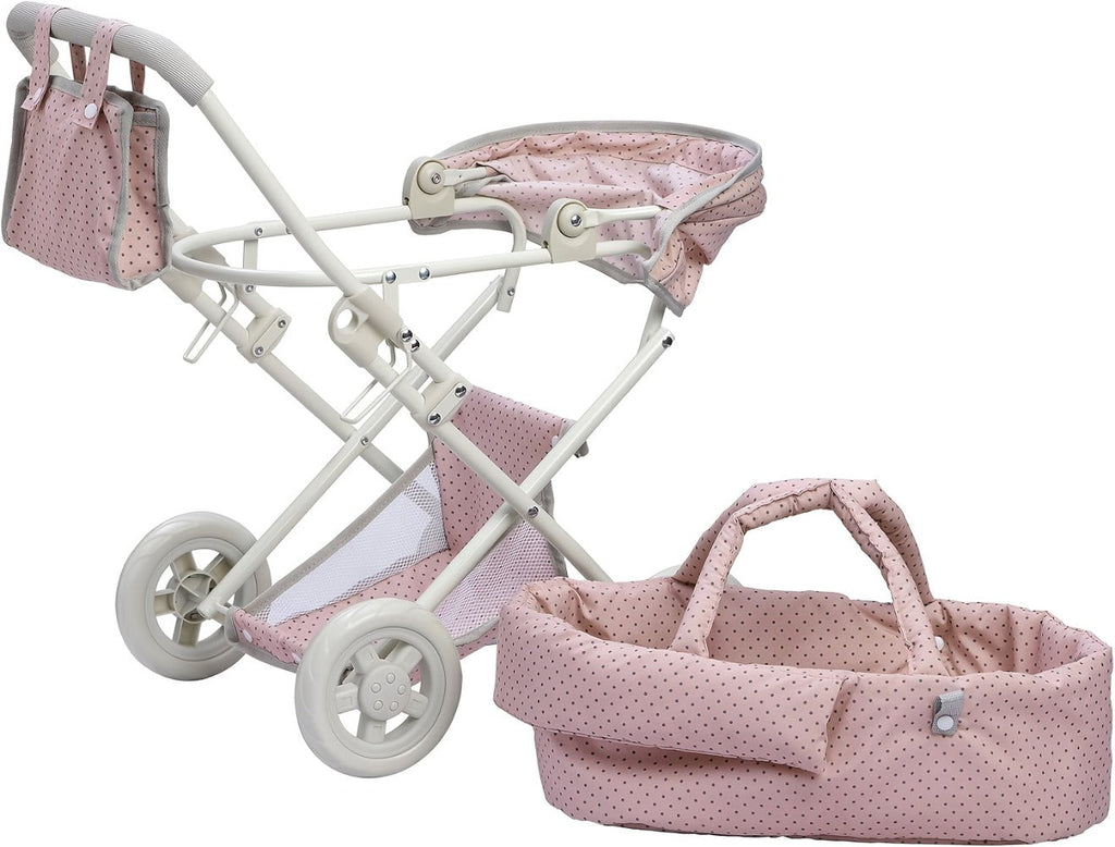 3-in-1 Baby Doll Stroller Set Pink Foldable Pram with Bassinet & Carry Bag with the Listed Color, Size or Set Options for Eve