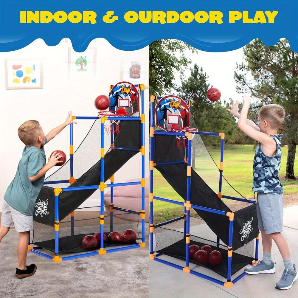 Kids Adjustable Basketball Hoop Set Arcade-Style Stand 4 Balls Air Pump with the Listed Color, Size or Set Options for Everyd