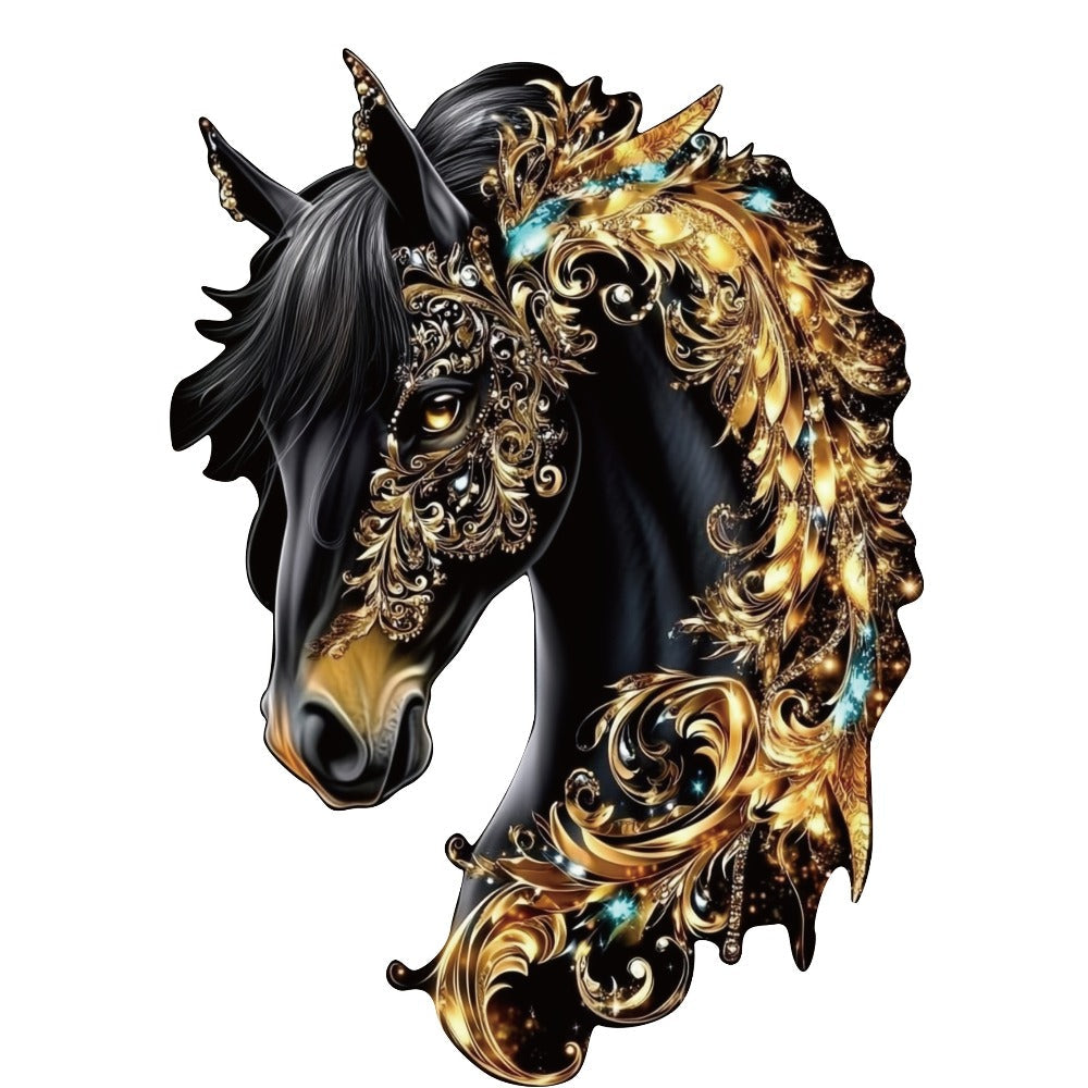 Ornate Horse Silhouette Wooden Jigsaw Puzzle with Gold-Tone Scrollwork in Three Size Options for Display — image 11