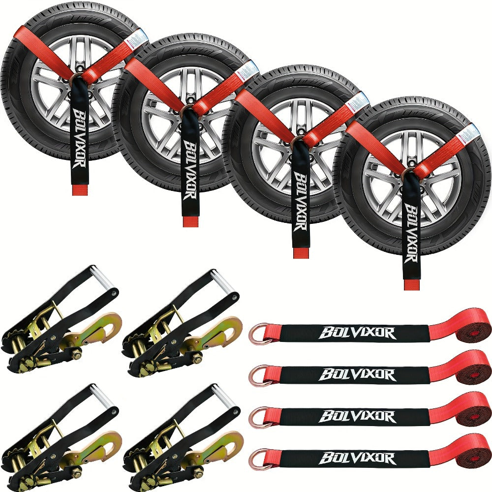 Wheel Straps Ratchet Tie Down 4-Pack 9, 900 lb Break Strength 2"x96" with Snap Hooks Anti-Slip Design – Heavy Duty UTV ATV SU