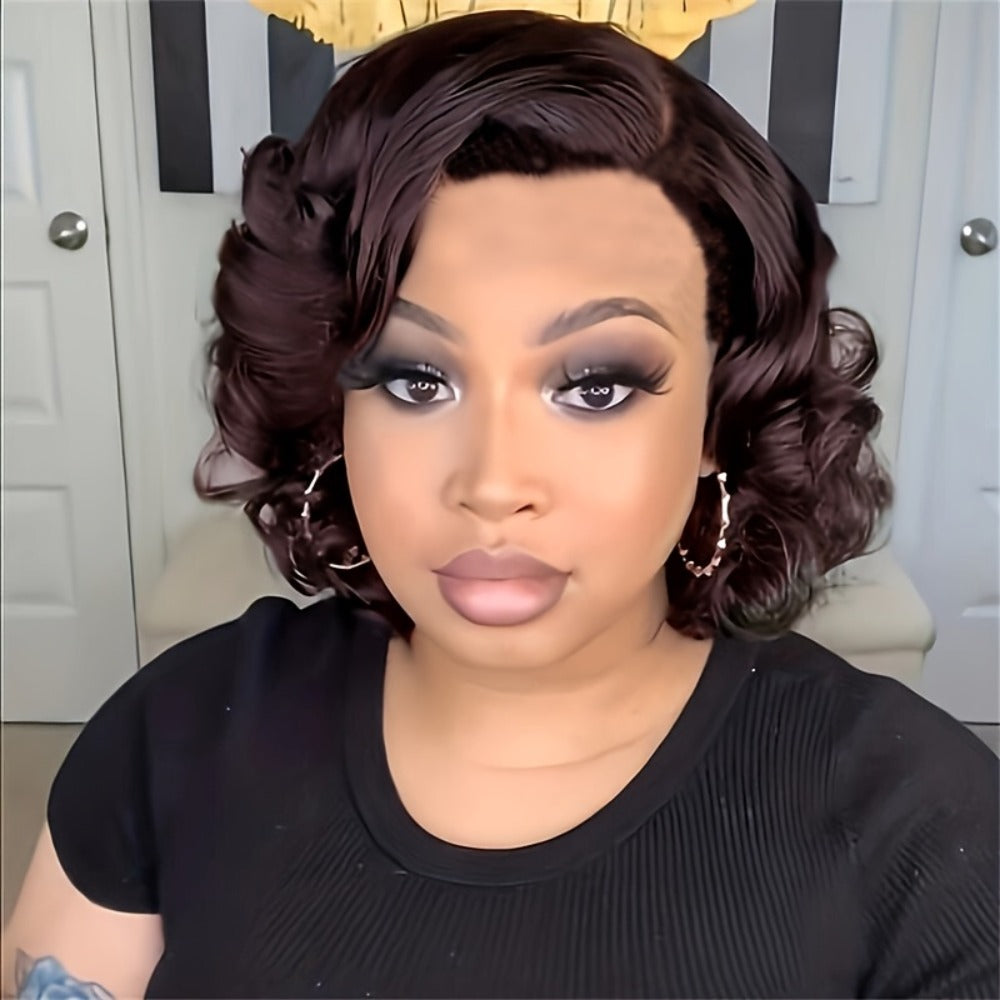 Synthetic Wig 4-Inch Dark Brown Body-Wave Pixie Bob with Four Color Options for Festival Looks — image 6