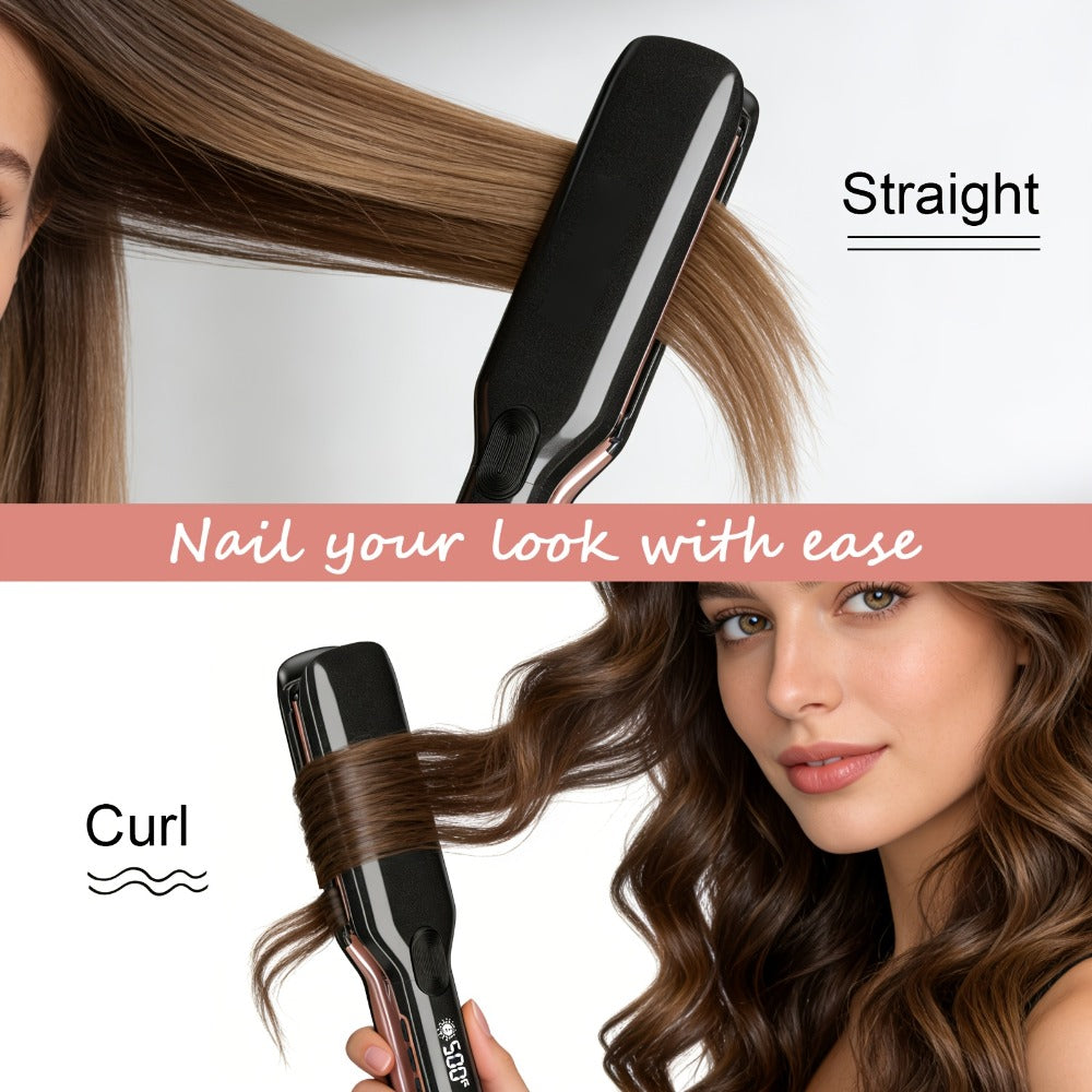 Ceramic Ionic Flat Iron Hair Straightener & Curler 2-in-1 Plasma Anti-Static 260°C 500°F LCD, for Home, Travel and Salon Hair