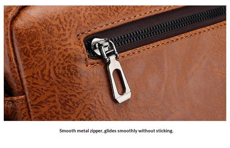 Men's Large Capacity PU Shoulder Bag Retro Business Style