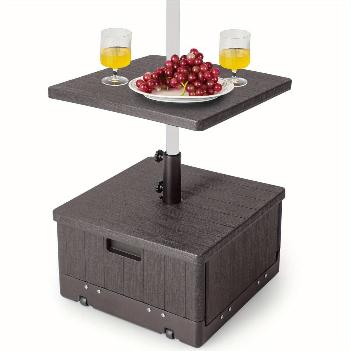 Patio Umbrella Base 3-in-1 Fillable with Table Tray & Planter Box Wheeled Stand Fits 1.5"/1.9" Poles for Garden, Patio and Ya