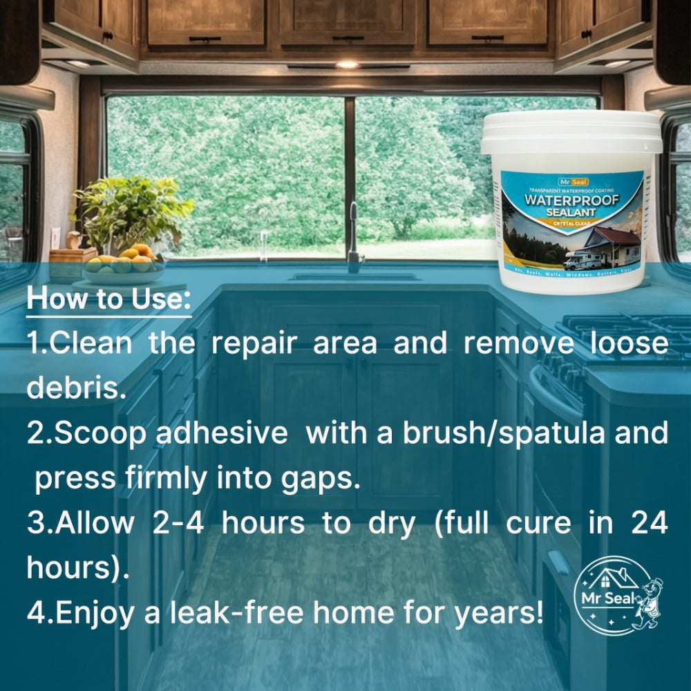 Clear Waterproof Sealant 1000g – Transparent Adhesive for Roof, RV, Wall, Pipe & Tile Leak Repair, Indoor & Outdoor, Includes