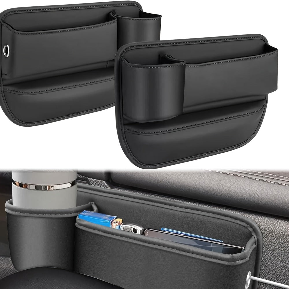Storage Box: Car Seat Gap Organizer with Cup Holder, Adjustable PU Leather Side Seat for Phone — image 2