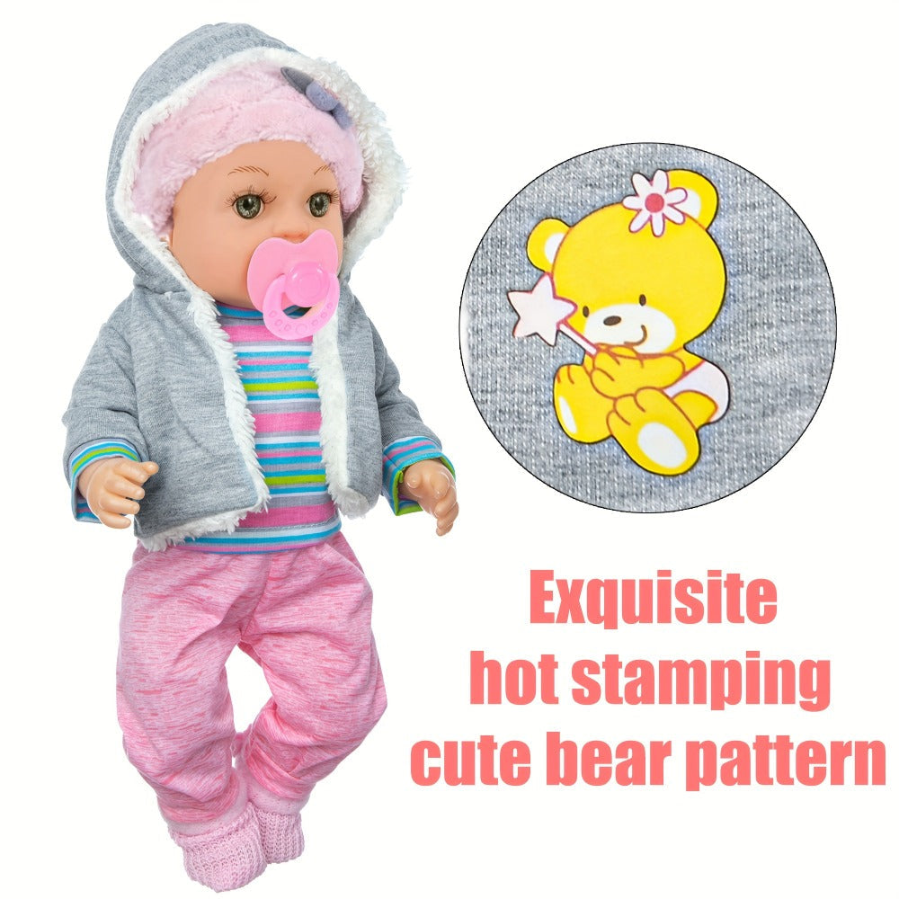 Winter Outfit Baby Doll Set 12 Inch Plush Coat Movable Limbs Clothes Socks Pacifier Bottle Utensils Nurturing Play Gift for G