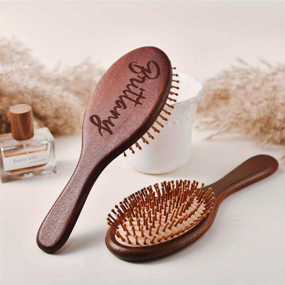 Personalized Engraved Wooden Hairbrush Custom Curly Styling Brush Square Oval Shape Gift, for Home, Travel and Salon Hair Sty