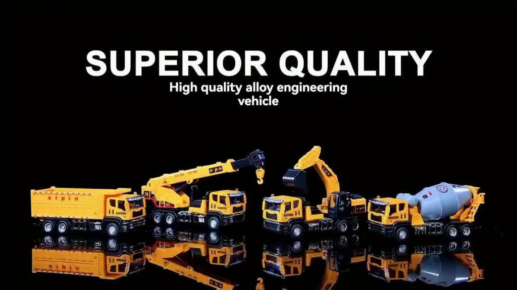 Die-Cast Construction Vehicle Toy Set, Mini Alloy Excavator, Dump Truck, Cement Mixer & Crane Trucks for Toddlers Boys Ages 3