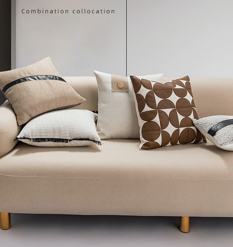 Nordic PU Leather Pillow Geometric Abstract Veneer Stitching Cushion Simple Modern Living Room Backrest Pillow Pillow Cover