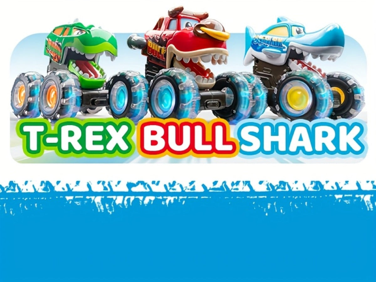 Monster Truck Toys for Toddlers 3-Pack LED Light Up Wheels Press & Go Animal Trucks Shark Bull Dinosaur — image 15