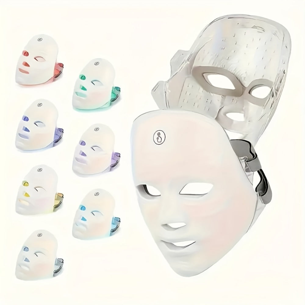 Silicone LED Face Mask Rechargeable 7-Color Light Therapy Skin Care Device - Acne Treatment for Bath Time, Home Spa and Perso
