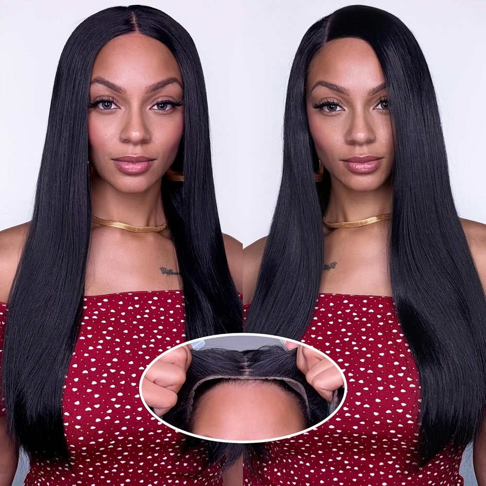 Put On and Go Wig 6x4.5 HD Lace Human Hair Straight 250% Density Glueless Pre-Plucked Pre-Cut Pre-Bleached Knots Long Straigh