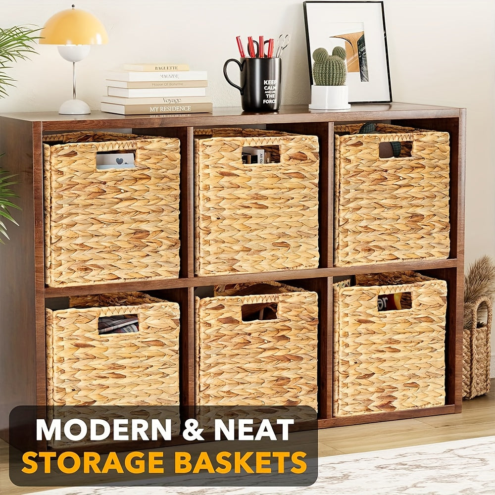 Storage Baskets, Foldable Water Hyacinth Cube with Handles, 11 x 11-Inch, 1- to 4-Pack Options — image 3