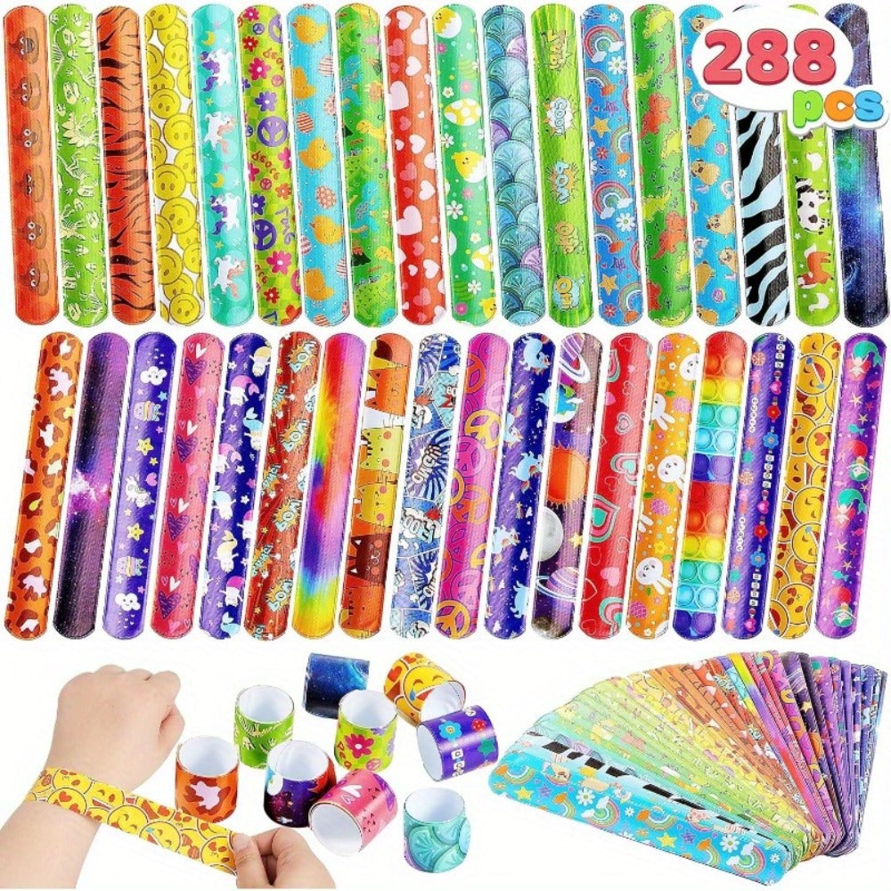 288 Pcs Slap Bracelets Party Favors Bulk Set, 36 Colorful Designs for Kids, Classroom Prizes, Goodie Bags — image 8