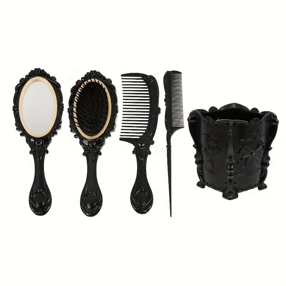 Retro Hair Comb Set with Mirror Scalp Massage Hairbrush Pocket Mirror Vintage Vanity Brush Set for Women Girls Travel Daily G