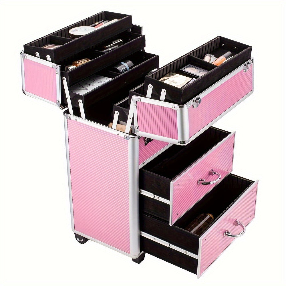 Makeup Train Case in a Lockable Aluminum Multi-Tier Design with Extendable Trays for Portable Salon and Travel Use — image 13