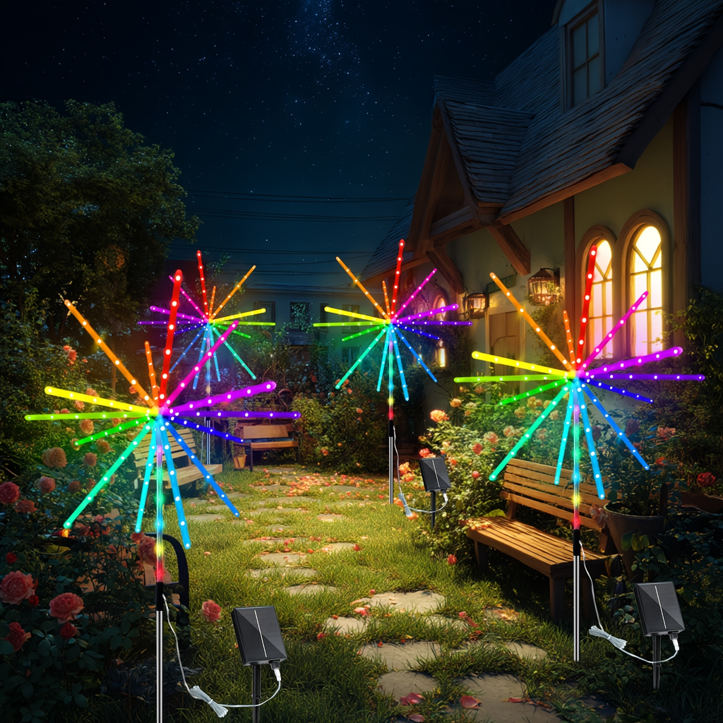 Solar Outdoor Lights 4-Pack 336-LED 3D Meteor Stakes with Remote, Multicolor Output and IP65 Rating — image 6