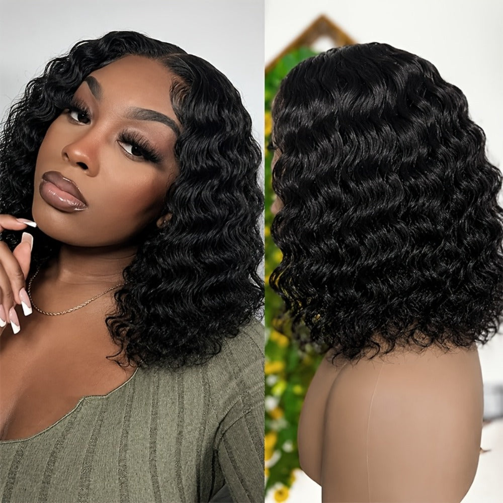 Lace Front Wig Deep-Wave Human Hair Bob, 12-Inch 1B or Natural Black with 4x4 Closure and 22.5-Inch Cap — image 5