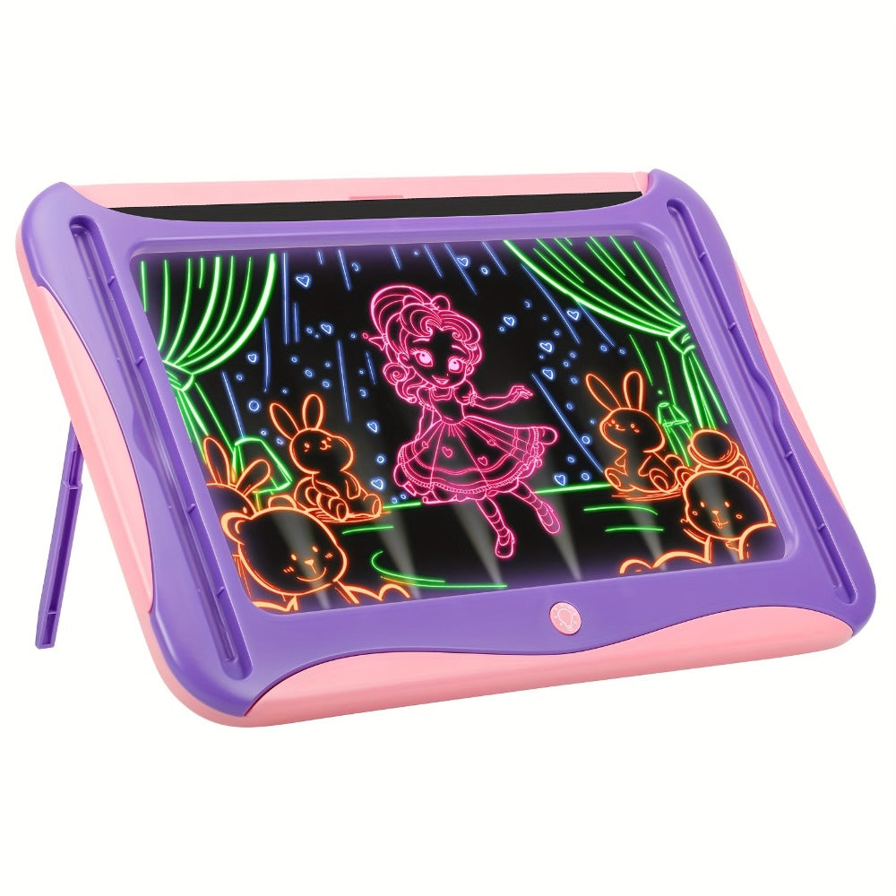 LED Light Up Drawing Board for Kids, 9 Double-Sided Tracing Cards 6 Markers Glow Doodle Travel Art Toy for Girls Boys Ages 3-
