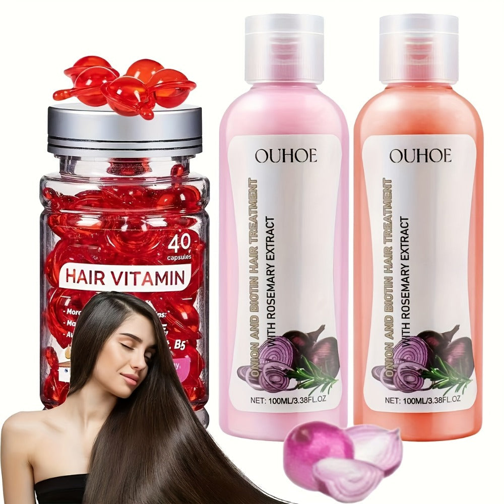 Three-Piece OUIHOE Hair Care Set with Shampoo, Conditioner and Coordinated Capsule Product Pack — image 1