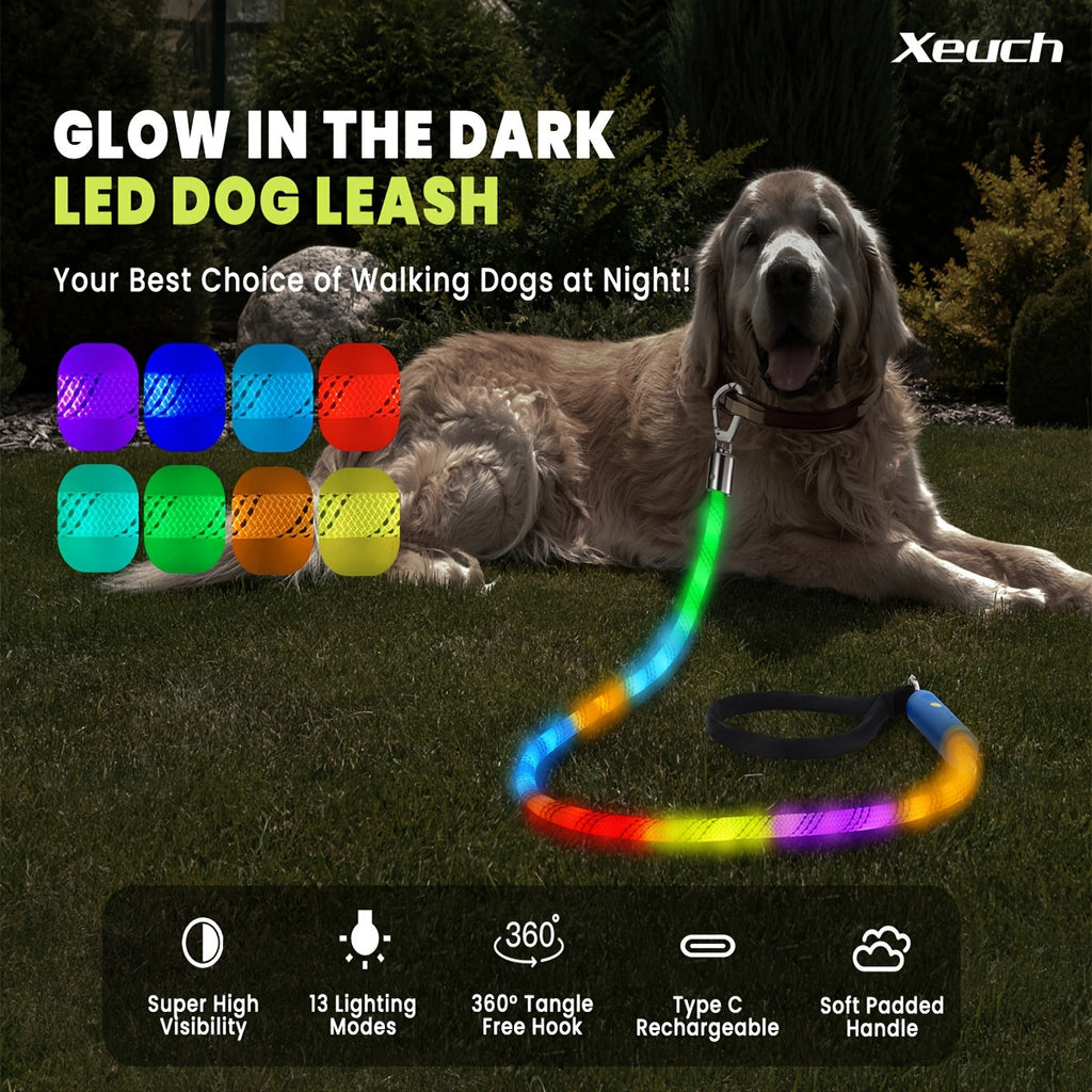 Four-Foot LED Dog Leash with Rechargeable Multicolor Light Strip, Rotating Hook and 13 Pictured Modes — image 1