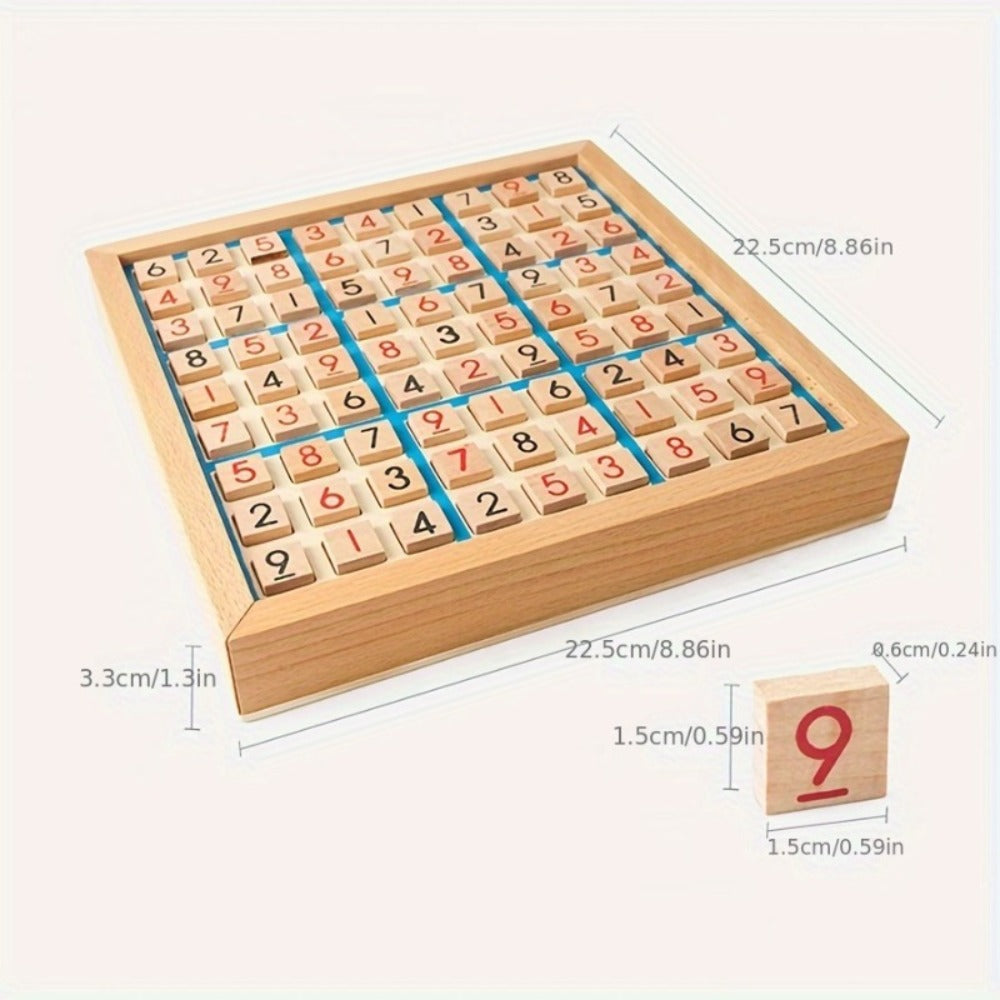 Wooden Sudoku Board Game for Kids & Adults, Logic Brain Teaser Puzzle with Challenge Cards, Number Thinking Educational Famil
