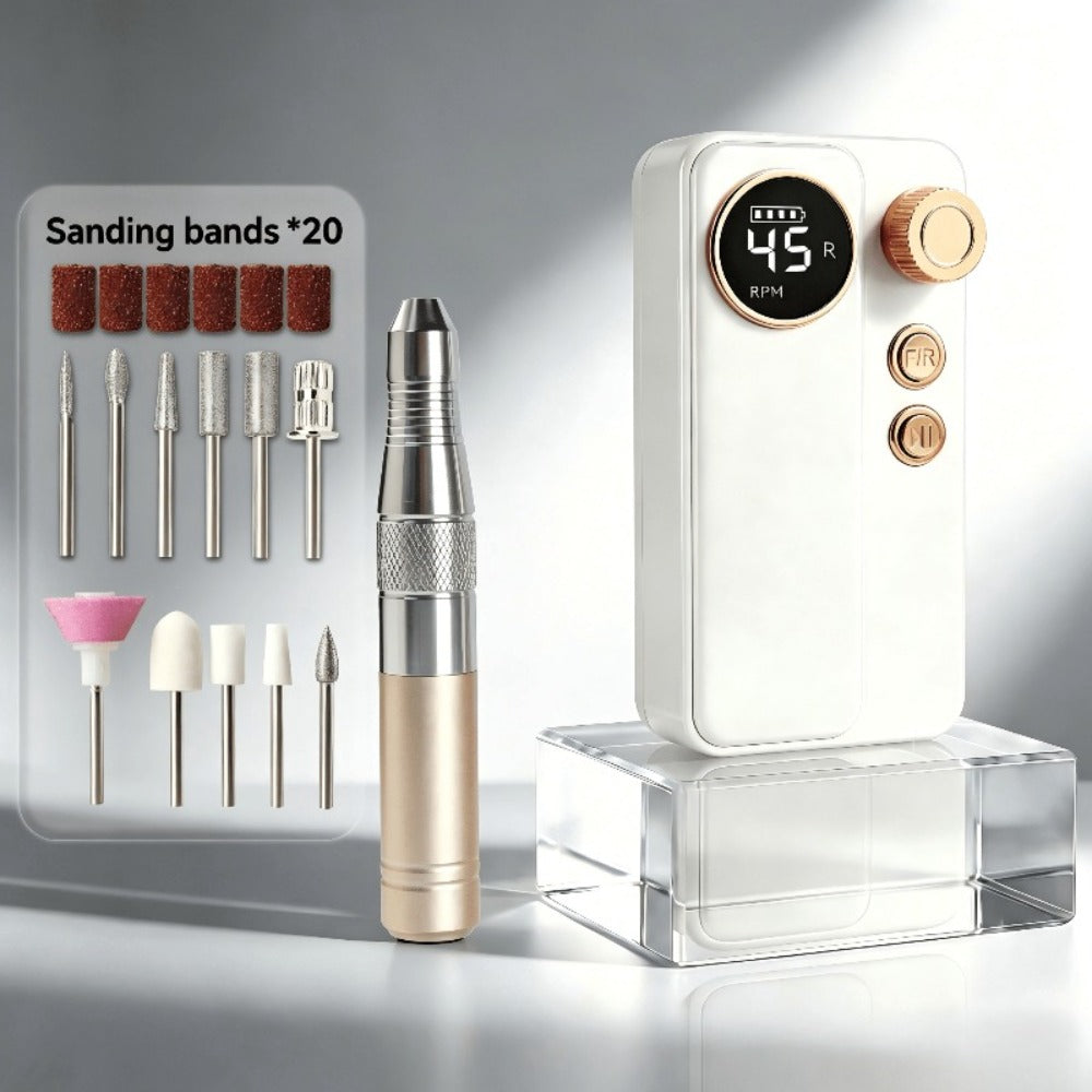 Cordless Electric Nail Drill Machine Rechargeable Professional E-File 11 Bits 20 Sanding Discs High Speed Acrylic Gel Natural