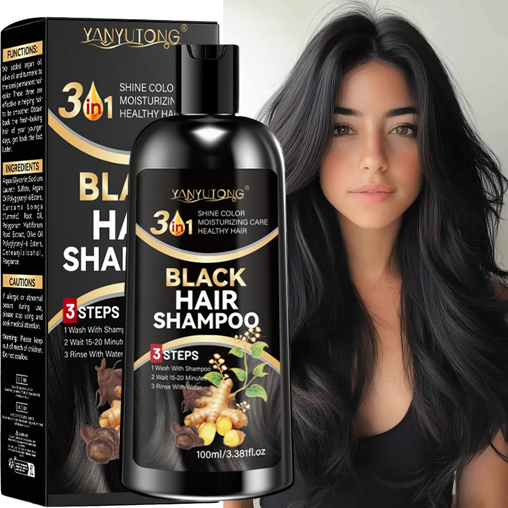 Hair Dye Shampoo, YANYUTONG 100ml Black 3-in-1 Bottle with Three-Step Package Directions for Home Use — image 8