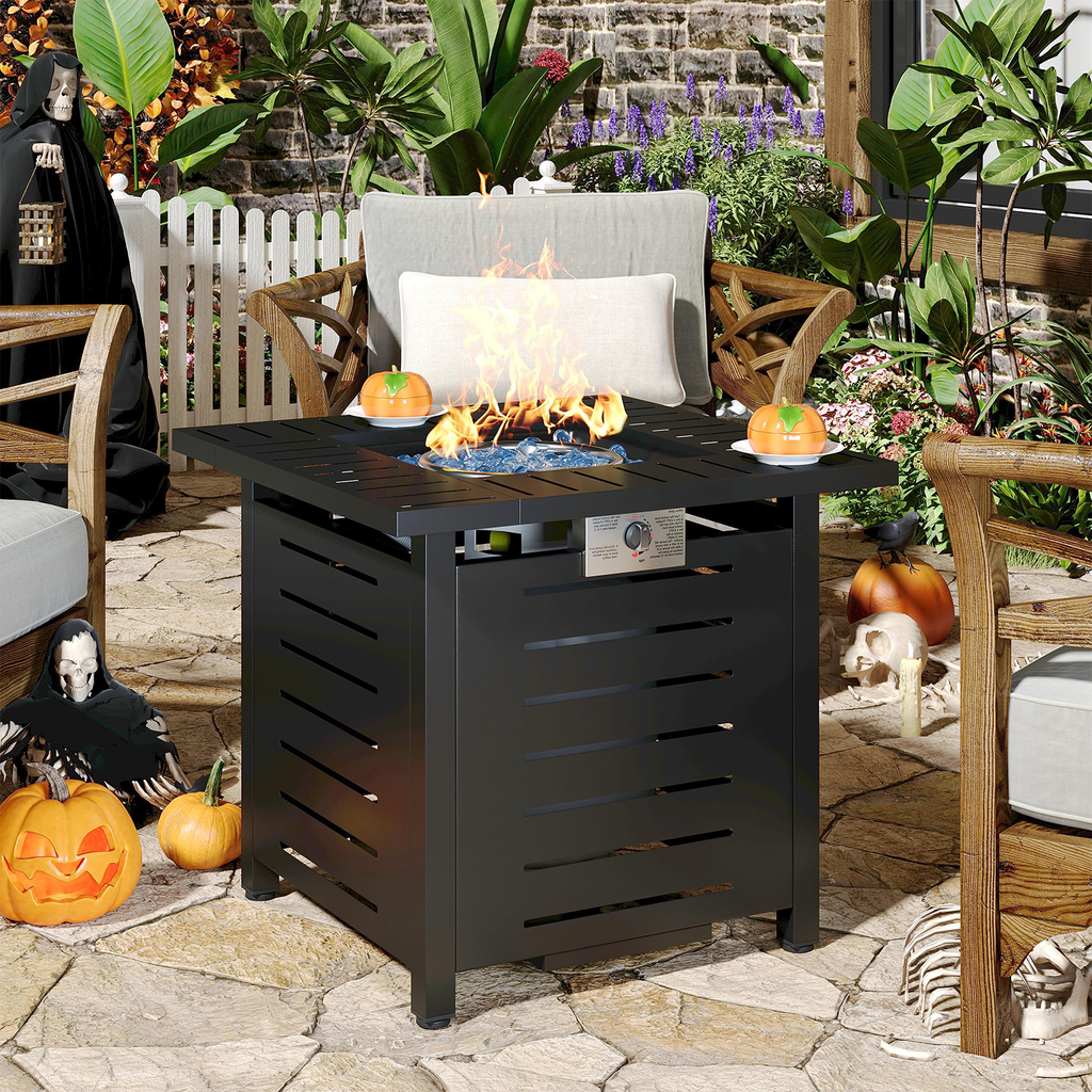 Propane Fire Pit Table Outdoor 50, 000 BTU Gas Fire Table with Lid Lava Rocks & Cover for Patio Backyard Deck Black Brown 40"