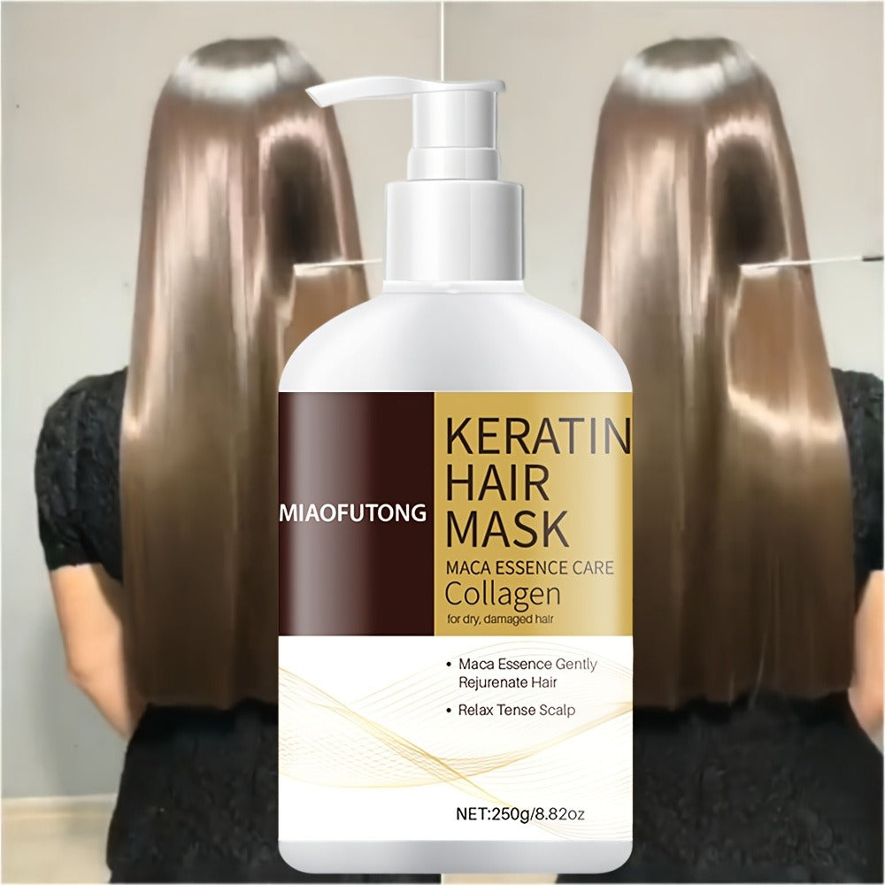 250g Keratin and Collagen Hair Mask in Pump Bottle with Argan, Castor and Rosemary Oils Named on Label — image 1