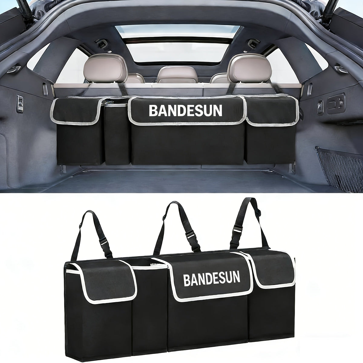 Rear Seat Hanging Car Trunk Organizer with Four Pockets, 36 x 14.2 x 4.7 Inches and Black Finish — image 7