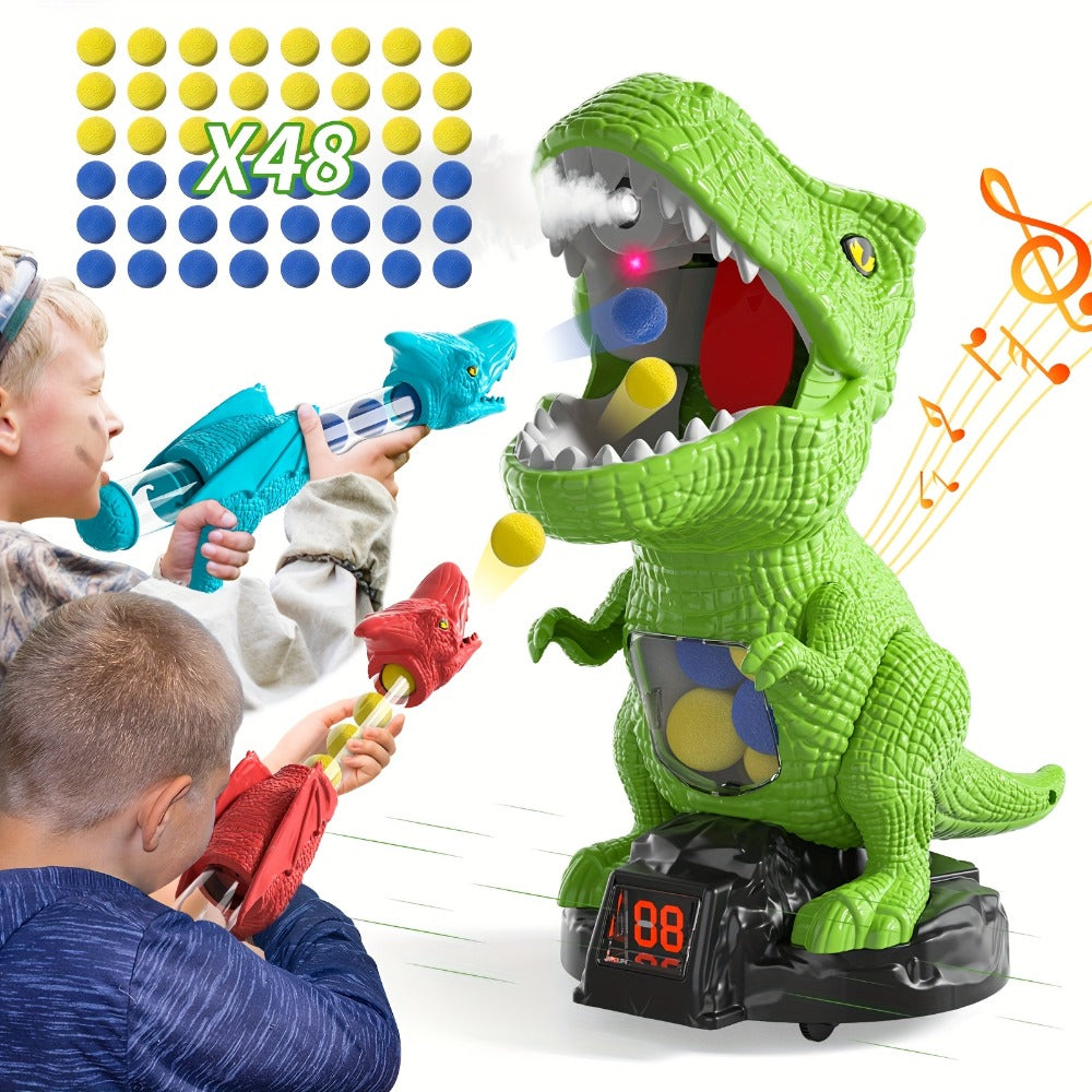 Dinosaur Shooting Game Toy with Sound Light & Spray, Movable Dino Target Launcher Set with Foam Bullets & Goggles for Boys Ki