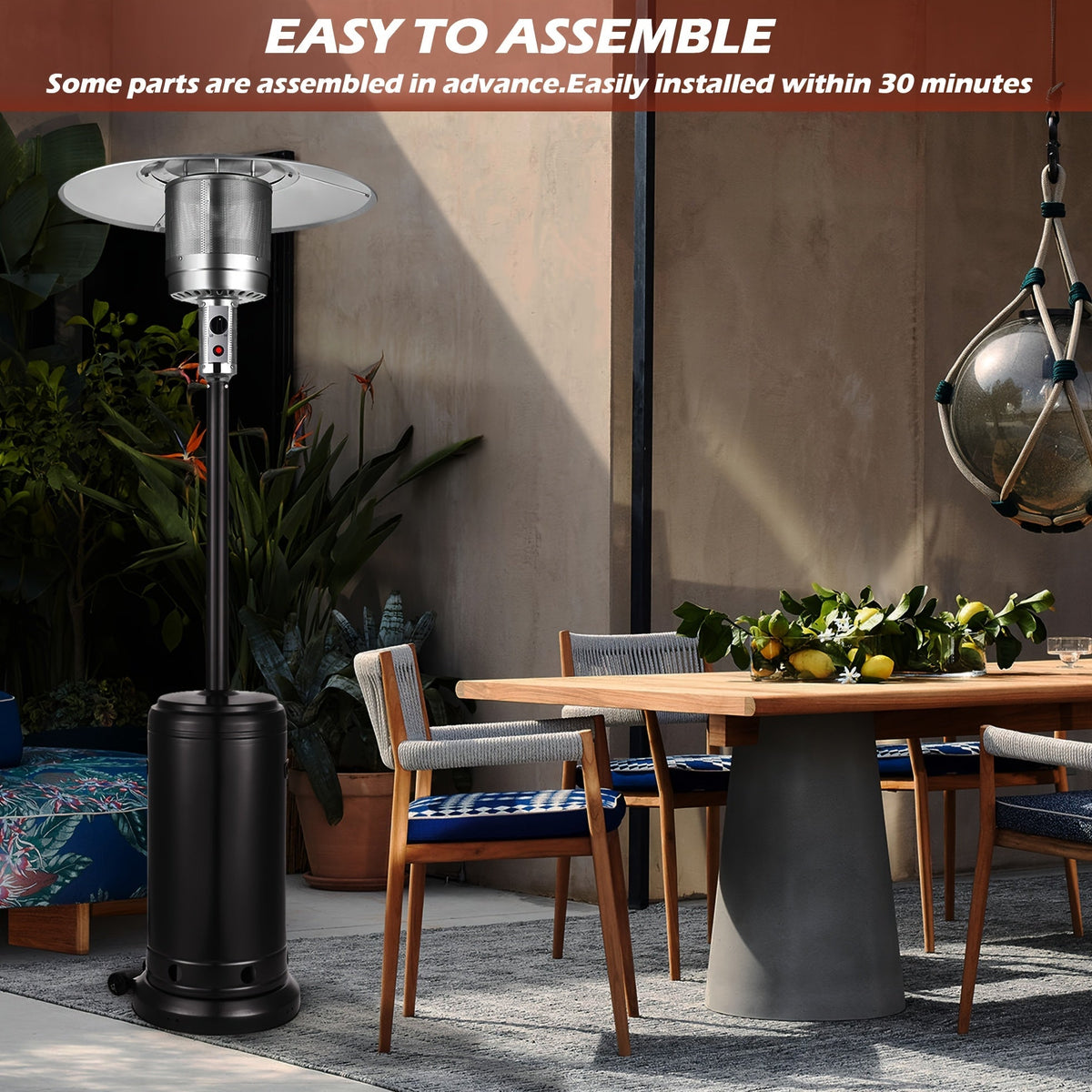 Propane Patio Heater 47000 BTU Outdoor Standing Heater with Wheels, 18-Foot Heating Radius, Fast Heat in 1 Min — image 2