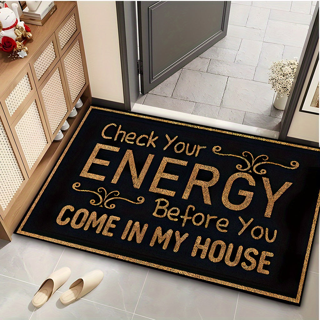Black-and-Gold Check Your Energy Lettered Doormat in 16 x 24, 20 x 30 or 17 x 47-Inch Sizes — image 6