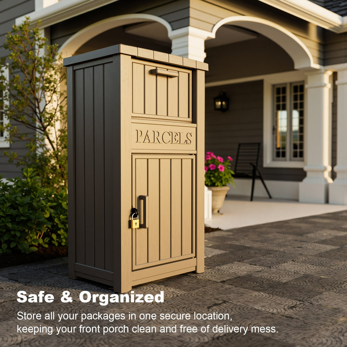 Tall Light-Brown Parcel Outdoor Storage Box with a Drop Compartment — image 5