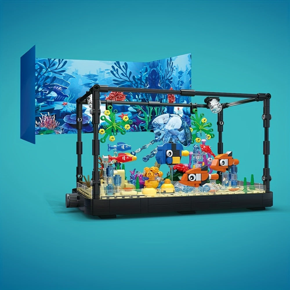 LED Aquarium Building Block Set, Fish Tank Marine Jellyfish Brick Model Kit with Glowing Light — image 4