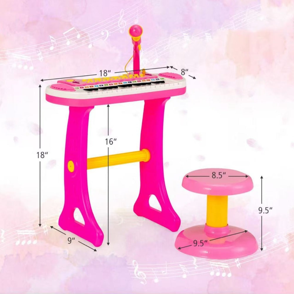 Kids Piano Keyboard Toy 31 Keys with Stool & Adjustable Microphone, Recording & Playback, Light Effects — image 6