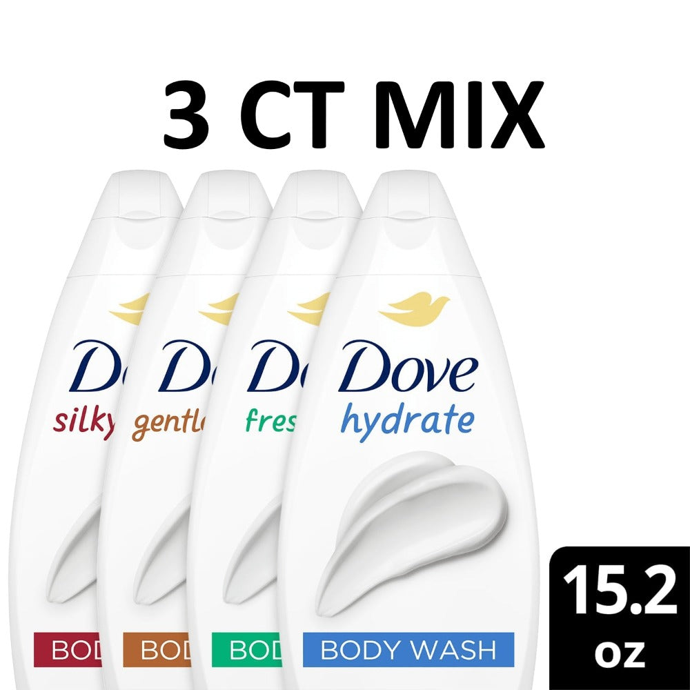 Dove Body Wash Variety Pack with Three 15.22oz Bottles in Hydrate, Fresh Care and Gentle Pamper — image 1