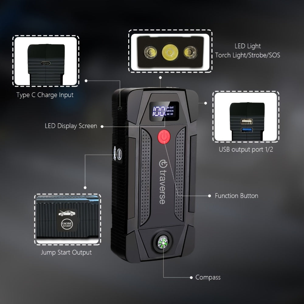 Compact Jump Starter Power Bank with Display, LED Controls, USB Outputs and Single or Two-Pack 1000A-Labeled Options — image 