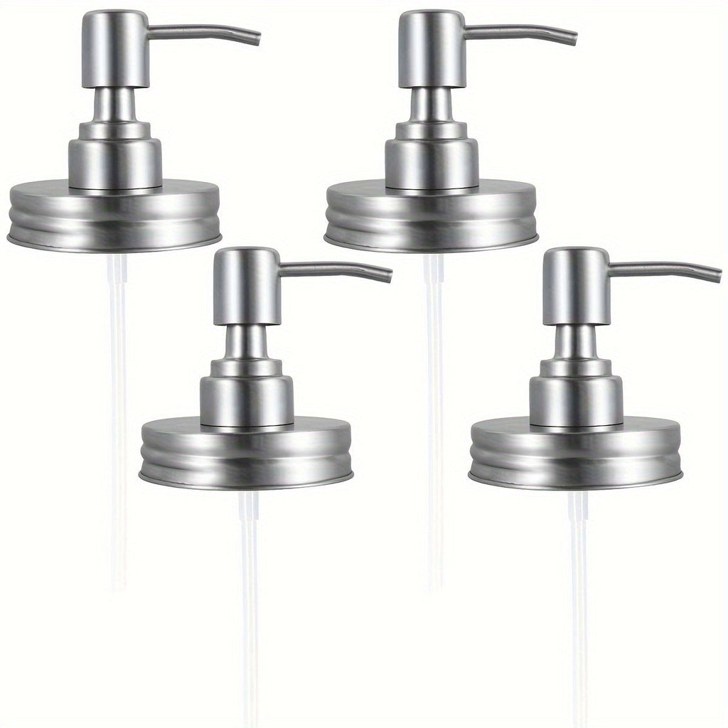 Mason Jar Soap Dispenser Pump Lids 4 Pack – 304 Stainless Steel Regular Mouth Mason Jar Pump Replacement, Leakproof Gasket — 