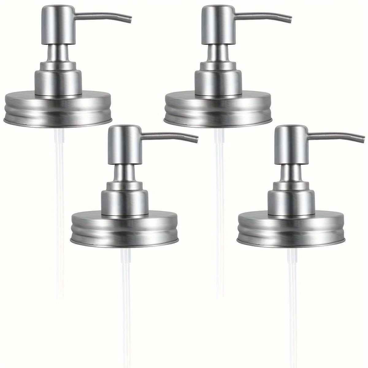 Mason Jar Soap Dispenser Pump Lids 4 Pack – 304 Stainless Steel Regular Mouth Mason Jar Pump Replacement, Leakproof Gasket — 