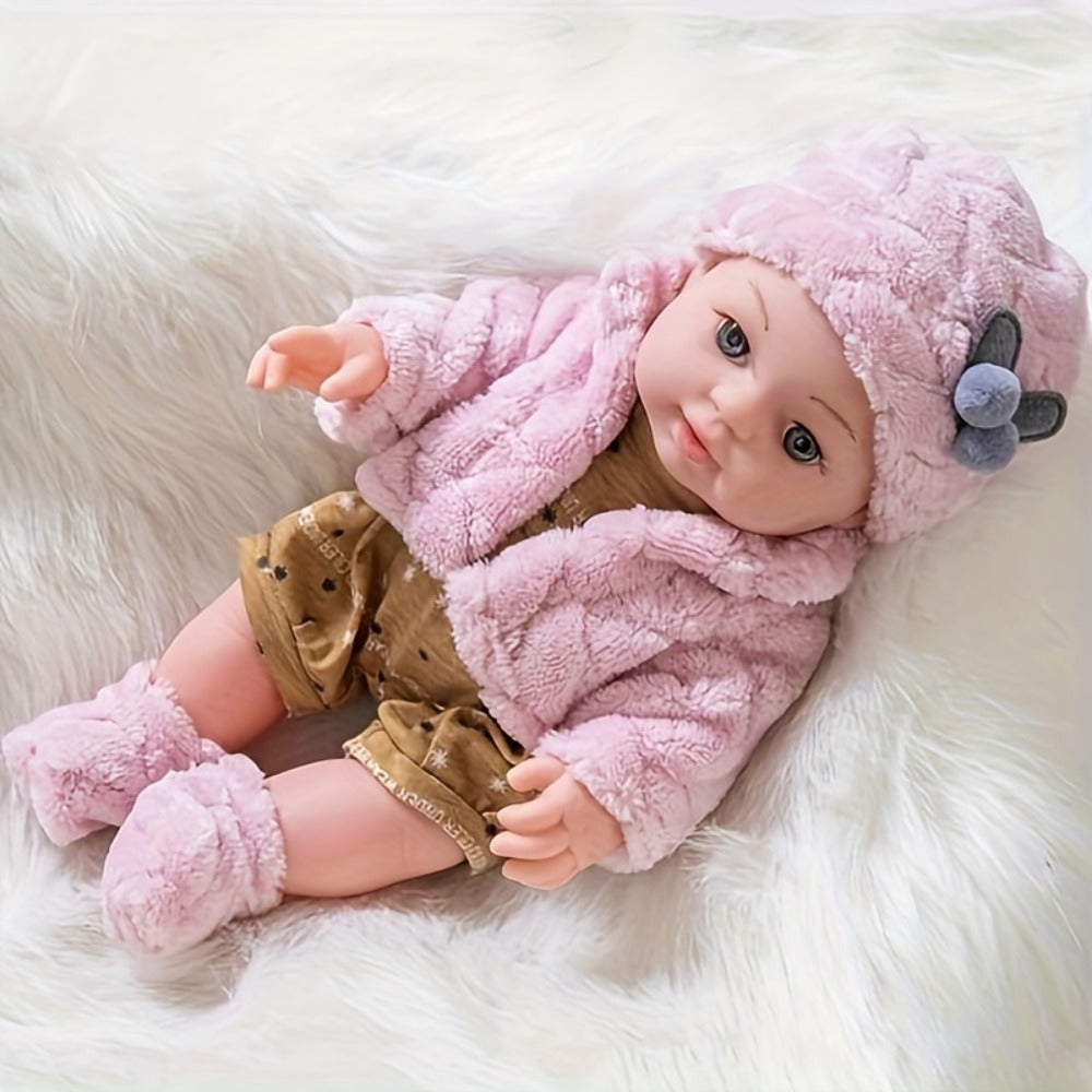Mini Reborn Baby Doll 12 Inch Pink Plush Outfit Set – 30cm Realistic Newborn Girl Doll with Hat, Socks & Pacifier — image 6
