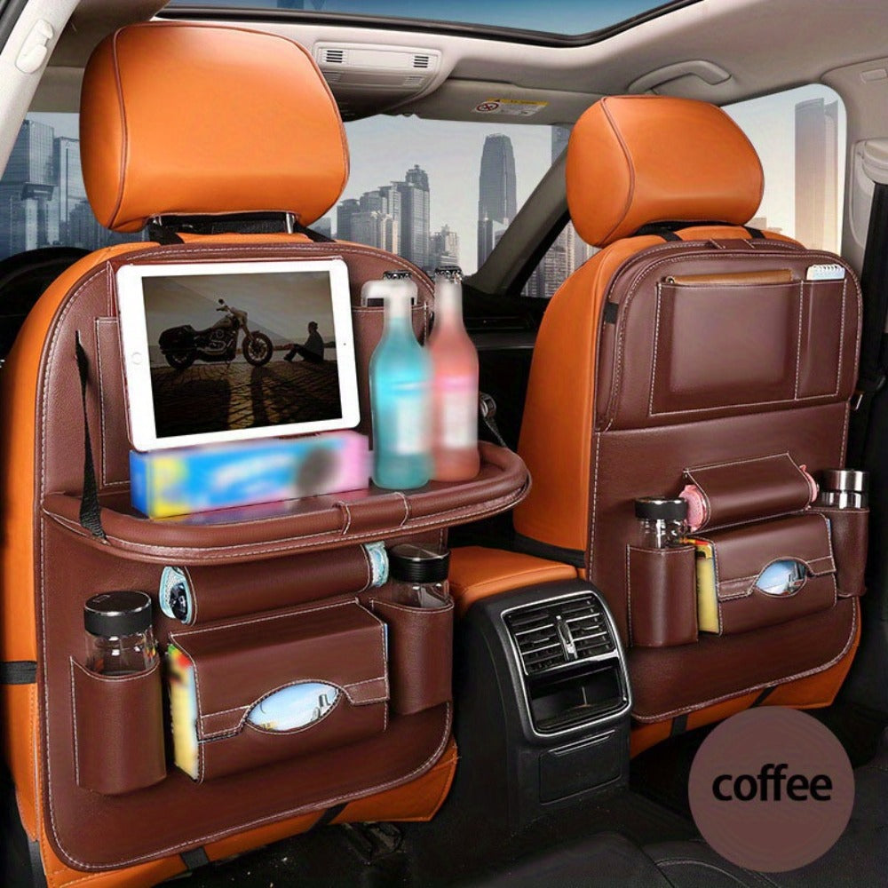 Car Rear Seat Organizer with Foldable Table, Footrest, Cup Holder, Tissue Box & Laptop Base – 2-Piece Premium Back Seat Stora