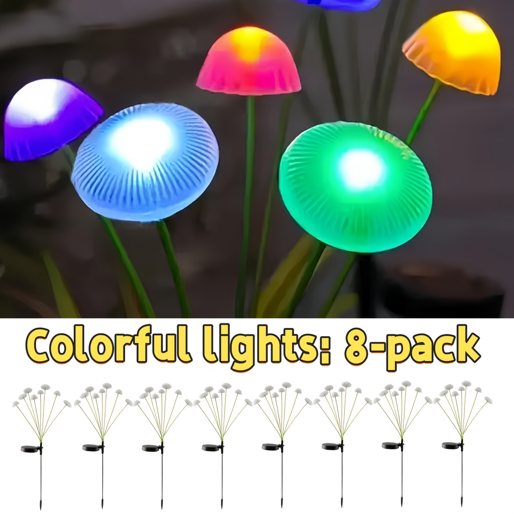 Solar Garden Lights IP65 Mushroom Path Stakes with Warm White 32-LED 4-Pack or 64-LED 8-Pack — image 9
