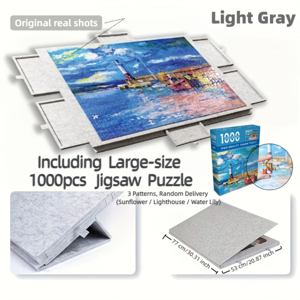 Portable Puzzle Board with Anti-Slip Surface, Fits 1000 & 1500 Piece Puzzles, Jigsaw Puzzle Table for Storage & Family Game N