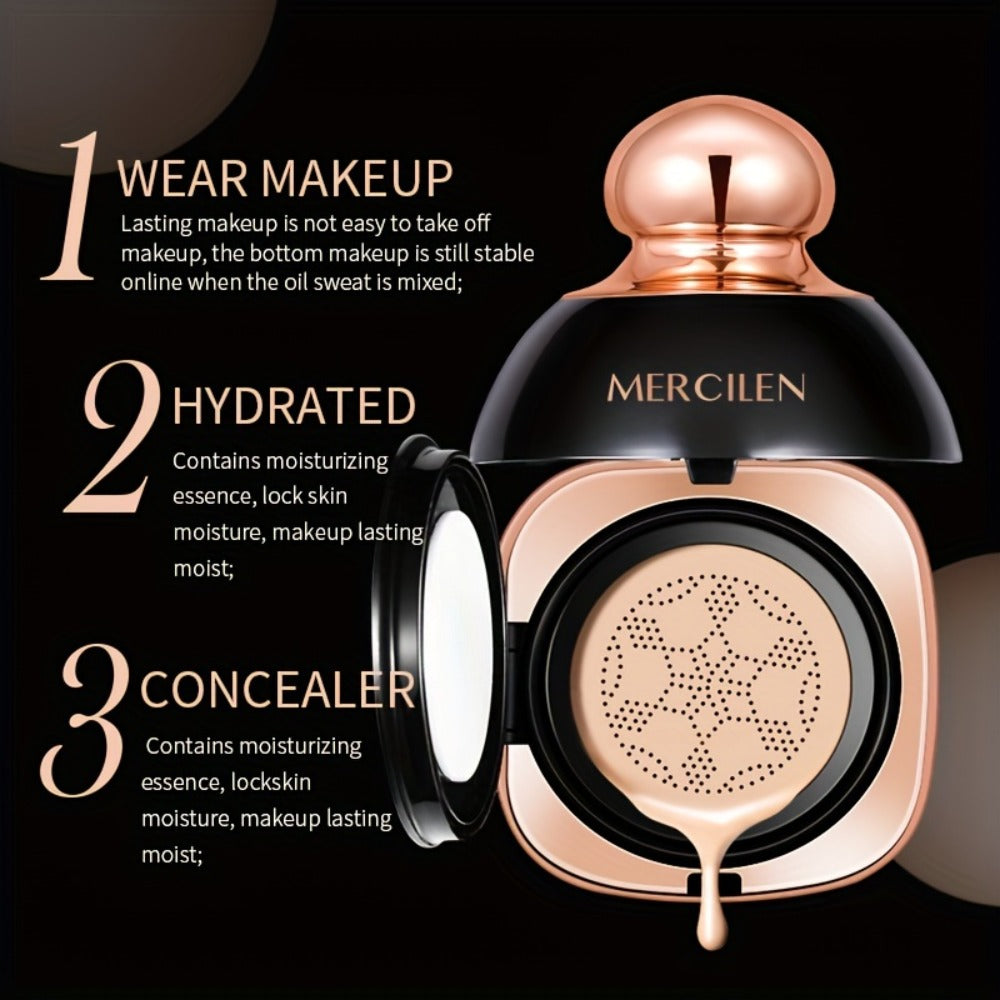 Air Cushion CC Cream Concealer Foundation MERCILEN Buildable Coverage Natural Dewy Finish, for Makeup, Travel and Everyday Va